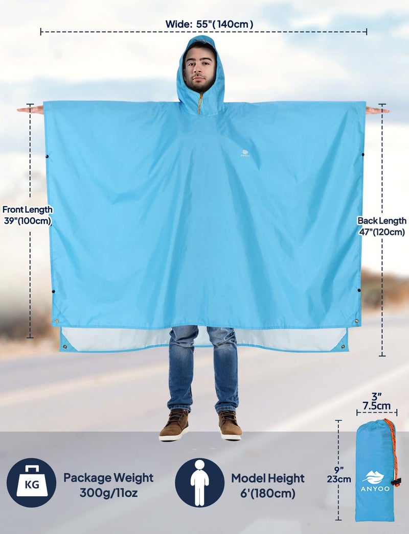 ANYOO Hooded Rain Poncho for Adults Waterproof Lightweight Rain Coats for Men Women Reusable Rain Jacket for Emergency Camping Outdoor Activities - Image 2